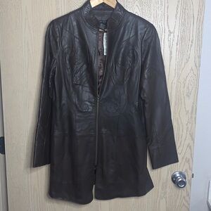 ETCETERA Dark Brown Leather Jacket Size 8.